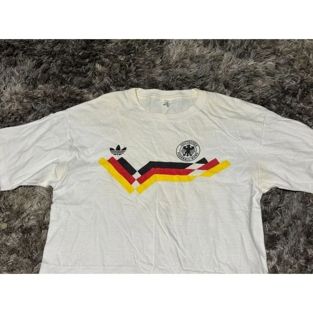 1990 Retro Size L Adidas Mens White Crew‎ Neck Germany Home Football T-Shirt